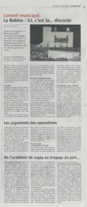 Article du Télégramme, Conseil Municipal du 23 avril